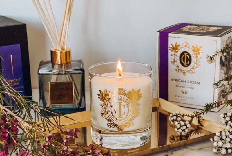 Cape Island Candle and Diffuser on Gold Tray