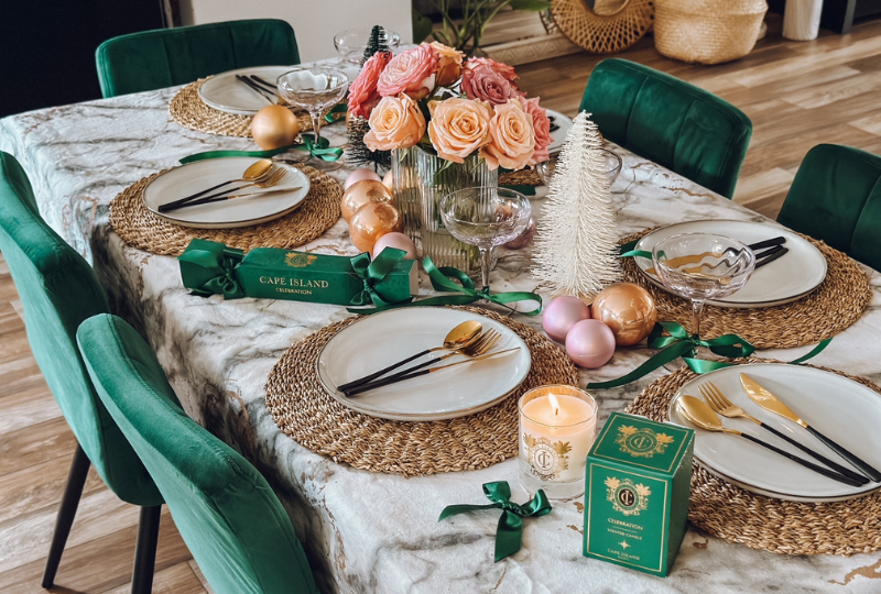 Christmas Table - green and pink by The Glam Green Girl
